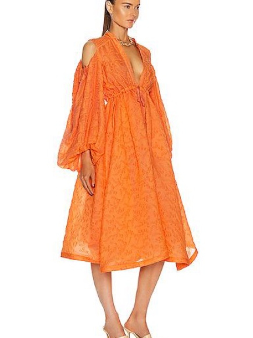 Rosie Assoulin Orange Cold-Shoulder Midi Dress